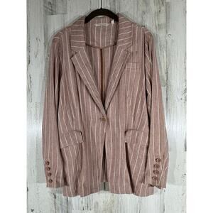 Soft Surroundings Linen Blend Blazer Jacket Size Medium‎ Dusty Mauve Stripe Vent